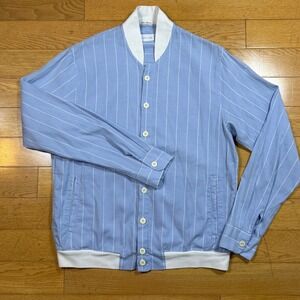 GANT Rugger Men Blue White Pinstripe Button Down Shirt Jacket Bomber Style M
